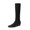 0722-5 Botas Elegantes Versátiles Adelgazantes para Mujer Primavera y Otoño Botas Individuales Punta Cuadrada Botas Elásticas Cómodas Casuales Tacón Bajo Slip-on