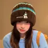 Sombrero Pequeño de Otoño e Invierno Bufanda Cálida Sombrero Rayado de Lana Tejida para Mujer Sombrero Holgado Cara Linda Cachorro Lindo Venta al por Mayor