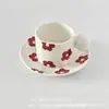 Juego de Taza y Platillo de Café Vintage Pintado a Mano con Color Bajo Esmalte Transfronterizo, Cerámica Doméstica Apta para Microondas, Taza de Cerámica de Alto Nivel para el Té de la Tarde