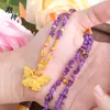 Esperando el Colgante de Mariposa de Arena Dorada Antigua Collar de Piedras de Amatista Natural Estilo Antiguo Versátil Joyería para Mujer
