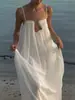 Site independente Amazon vestido feminino europeu e americano, cor sólida, sem alças, moda de férias, decote nas costas, com decoração metálica, feminino 8235