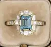 Sanjie Novo Lançamento Transfronteiriço Quadrado Brilhante Anel Diamante Quadrado Brilhante Feminino Nicho Luxo Leve Retrô Joias de Alta Qualidade
