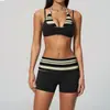 Nuevo conjunto de yoga de lunares Zechuang con tirante halter, diseño de dos piezas falso, conjunto deportivo de secado rápido para correr y fitness 4549
