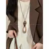 Collar Maillard Otoño e Invierno Piedra Ojo de Tigre Acero de Titanio para Mujer Diseño Coreano de Nicho Cadena Larga para Sudadera Accesorios Versátil Nuevo Estilo
