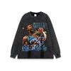 Camiseta de manga corta con diseño de estrella de baloncesto retro callejero europeo y americano para hombre y mujer, lavada, desgastada, de gran tamaño, de manga larga y pesada, a la moda
