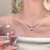 Collar de perlas de metal plateado de alta calidad para mujer, popular estilo francés, cadena para la clavícula, collar simple y versátil para el temperamento