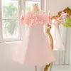 Vestido Formal Nuevo Estilo para Niñas Transfronterizo, Vestido de Princesa para Niños Mayores, Tela de Satén con Diseño Floral Tridimensional, Vestido de Boda, Vestido para Fiesta de Escenario Infantil