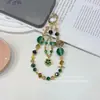 Cadena para Teléfono de Imitación Cristal de Gama Alta Estilo Coreano y Japonés, Cordón para Teléfono con Cuentas Verdes, Correa de Muñeca, Cadena Colgante, Accesorio de Gama Alta