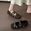 Sapatos Baixos Retro Pretos Estilo Francês de Bico Largo para Mulheres 2026 Novo Estilo de Primavera Versáteis Sapatos Mary Jane de Solado Macio com Saias