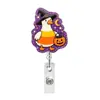 Carretel de Crachá Retrátil de Acrílico de Pato de Desenho Animado de Halloween, Porta-Crachá de Identificação Médica, Clipe de Crachá de Trabalho, Design de Abóbora
