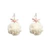 Hermosos pendientes de lazo rosa con forma de corazón para niña de Corea del Sur, elegantes pendientes de bola de pelo de cordero para mujer, para otoño e invierno.