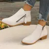Botas femininas exportação plus size, sapatos femininos, botas Martin, novas botinas de cano baixo com zíper, botas femininas laterais em camurça, marca independente, saltos grossos