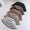Chapéu Bucket Listrado Color Block Fashionável para Mulheres, Chapéu de Pescador Respirável Vazado de Verão, Chapéu de Sol de Tricô com Proteção Solar Tendência