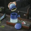 Taza de Cerámica de Color Degradado Separación de Agua y Té Taza de Oficina Taza de Té con Asa de Madera y Tapa Taza de Té con Tapa Regalo para Empresa Logo