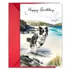 Tarjeta de Cumpleaños Acuarela Border Collie Costa Marina Feliz Cumpleaños Tarjeta Temática de Perro Venta al por Mayor Transfronteriza con Sobre
