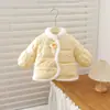 Nova Jaqueta de Algodão Outono/Inverno com Gola de Pelo para Bebês e Crianças, Estilosa e Quente, Fofa, Gola Alta, Casaco de Algodão, Roupa Externa, Manga Bufante, Jaqueta Acolchoada de Algodão