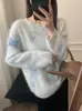 26 Nuevo Suéter de Punto Suave de Cachemira y Seda con Estampado Degradado de Mariposa Azul Estilo Coreano para Mujer