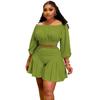 N8067 Europeu e Americano Amazon Transfronteiriço Plus Size Feminino Novo Gola Plissada Cintura Fofa Casual Conjunto de Duas Peças