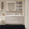 Gabinete de Baño de Roble Personalizado Combinación de Inodoro y Lavabo Lavabo Inteligente Simple Lavabo Cerámico Integrado