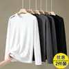 Camiseta de manga comprida para primavera e outono para homens, disponível em branco puro e preto, com gola redonda, adequada como camada base ou camiseta de baixo, e um design fino e leve para usar no outono