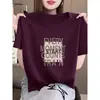 Camiseta Marrom Manga Curta Gola Redonda Ombro Caído Regular para Mulheres, Verão 2026 Corte Reto Regular, Top Fashion Slimming 100% Algodão