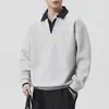 Outono 2026 Novo Moletom Gola Polo Patchwork Estilo Americano Falso Duas Peças Manga Longa Masculino Simples Solto Versátil Roupa de Fora