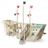 Fabricante de equipamentos de diversão Qile modelo de navio pirata de madeira paisagístico equipamento de diversão para ponto turístico combinação de escorregador