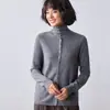 Cardigan de sarja com lapela feminino para outono e inverno, jaqueta de tricô texturizada de corte solto para o trajeto, peça de outer wear de mangas compridas simples e elegante