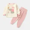 Roupa Íntima Infantil, Algodão Puro, Roupa de Casa para Meninas, Proteção da Barriga, Pijama Infantil de Cintura Alta para Primavera e Outono, Conjunto de Roupa de Outono para Bebê
