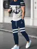Moda Casual Europeia e Americana Temu 2025 Transfronteiriça Conjunto de Camiseta de Manga Curta e Calça Longa Masculina com Estampa Gradiente de Letras