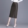 Falda de piel sintética para mujer, nueva colección otoño 2026, de talle alto, que cubre la cadera, de longitud media, elegante, ajustada al cuerpo, con abertura lateral, falda de corte recto