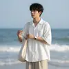Camisa masculina de manga curta estilo retro americano old money, camisa casual de meia-manga para férias de verão na praia, top casual soltinho