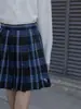 LuoxueOriginal Saia Plissada Azul Bordada Uniforme JK Cintura Alta Emagrecedora Estilo Academia Meia Saia Plissada Saia Evasê