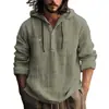 Chaqueta Larga de Manga Larga con Capucha de Color Sólido Holgada de Estilo Nuevo Europeo y Americano para Hombre, Camisa de Lino para Hombre Casual con Botones y Doble Bolsillo