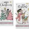 Venta al por mayor de toallas de cocina navideñas con estampado de muñeco de nieve y camión.