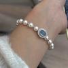 Prata Esterlina S925 Luxo Acessível Nicho Água-marinha Oval Pérola Austríaca Shijia Pulseira Pulseira Sinta Acessórios de Mão Femininos