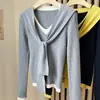 Tricô Genuíno de Duas Peças com Decote V e Mangas Longas Feminino Outono/Inverno 2026 Design Versátil Color Block com Blusa Suéter