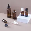 Frascos de vidro personalizados marrons para óleos essenciais 5-100ml, frascos conta-gotas à prova de luz para amostras de produtos de skincare, frascos vazios para dispensar