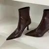 Botines de tacón alto estilo coreano, de tacón de aguja, con punta para mujer, colección otoño/invierno 2026, elegantes y versátiles, botines elásticos con forro de felpa, botas adelgazantes para mujer