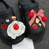 Accesorios para Zapatos Croc Accesorios de Moño de Cereza Amuletos DIY Corazón Acrílico Botón de Fresa Parche Material