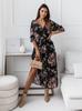 Vestido Independiente Amazon Moda Europea y Americana Cuello en V Ajustado Abertura Lateral Chifón Estampado