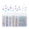 Conjunto de 6 peças de prata a laser letras de amor borboleta nail art lantejoulas estrelas flash decorativas unhas mistas flash atacado