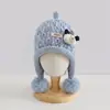 Bonito gorro de punto con temática de cachorro y orejeras, con doble pompón, un encantador gorro de hilo y un diseño divertido para niños