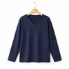26 Outono Novo Estilo High-End Solta Emagrecimento Casual Versátil Gola V Manga Longa Tamanho Grande Camiseta Top Feminino