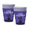 Festa de Aniversário Temática de Gato de Halloween Banner de Atmosfera Toalhas de Papel Descartáveis Copos de Papel Pratos de Papel Conjunto de Toalha de Mesa