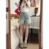 Shorts de mezclilla holgados para mujer, adelgazantes, para verano, talla grande, adecuados para tipos de cuerpo de pera, casuales, línea A, modernos, petite, de pierna ancha