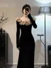 Vestido Preto Estilo Hepburn Feminino Cintura Marcada Slim Longo Lançamento Primavera 2026 Saia Elegante Lady