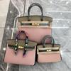 2022H Nuevo Bolso de Piel de Vaca Granulada de Primera Capa Bloque de Color Platino Bolso de Mano de Cuero Genuino Bolso Cruzado para Mujer Europeo y Americano