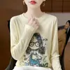 Top redondo de moda y versátil con estampado para mujer, nuevo estilo de verano 2026, jersey holgado, suéter base fino de punto