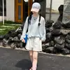 Conjunto de Ropa de Protección Solar de Manga Larga para Niñas Verano 2026 Nuevo Estilo Estudiante de Secundaria Niñas Camiseta Delgada Shorts Conjunto de Dos Piezas